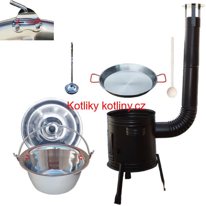 Paella ocelová pánev 38 cm s nerezovým kotlíkem 15 L (0,8 mm) a kotlinou