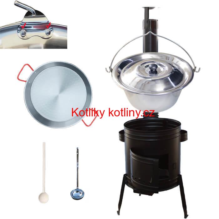 Paella ocelová pánev 38 cm s nerezovým kotlíkem 15 L (0,8 mm) a kotlinou