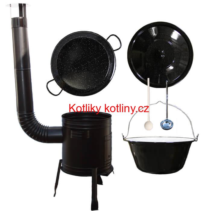 Paella smaltovaná pánev 34 cm se smaltovaným kotlíkem 10 L (1,2 mm) a kotlinou