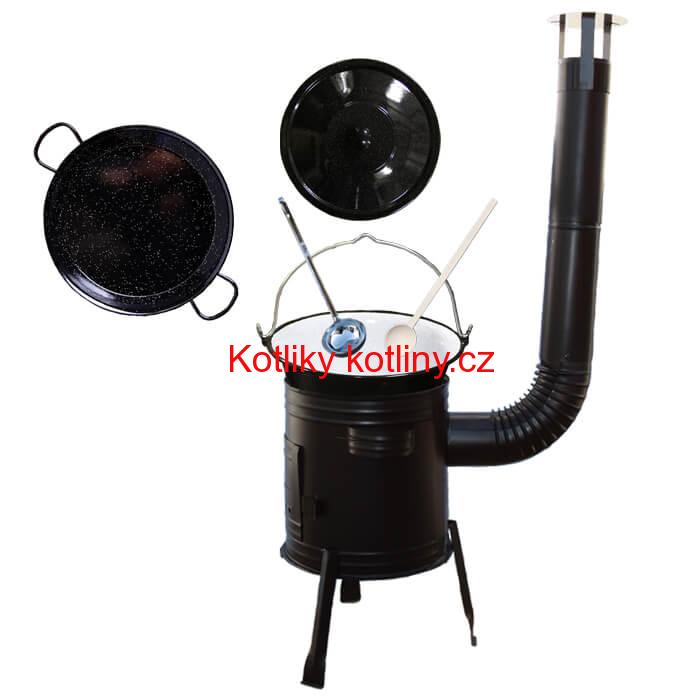 Paella smaltovaná pánev 42 cm se smaltovaným kotlíkem 16 L (1,2 mm) a kotlinou