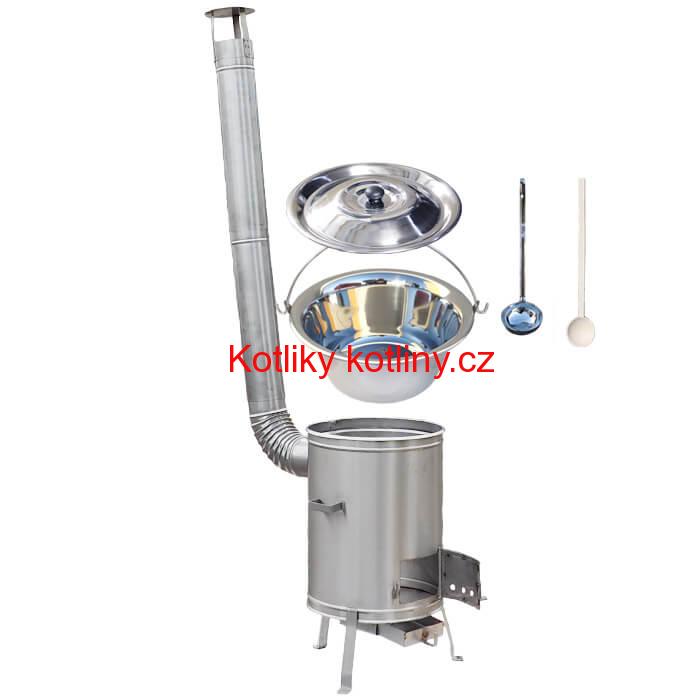 Nerezový kotlík 30 L (0,8 mm) zesílený s nýty + nerezová kotlina 45 cm LUX + vařečka a naběračka