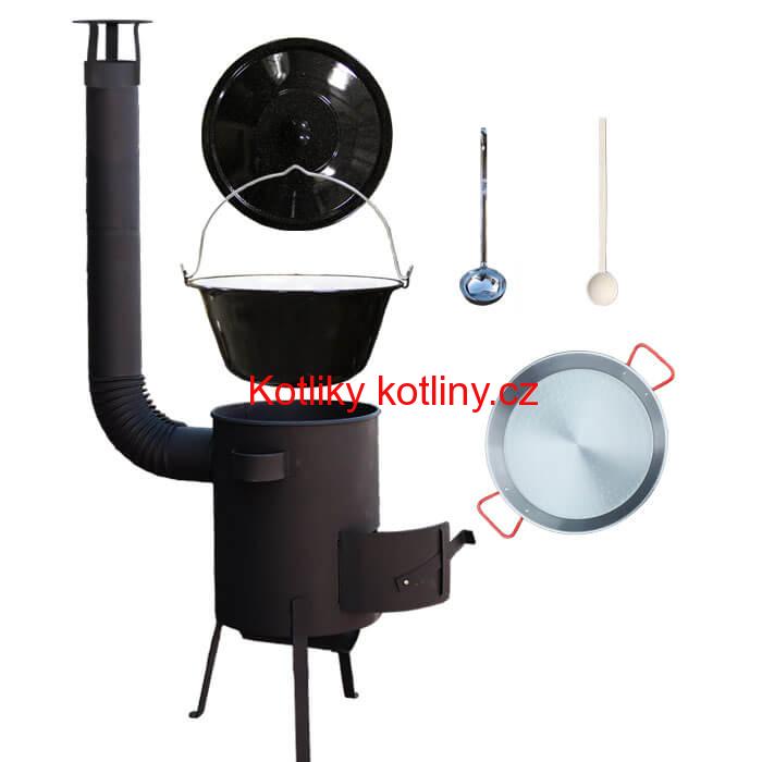 Smaltovaný kotlík 20 L + Paella ocelová pánev 46 cm + žáruvzdorná kotlina 42 PLUS 600 4 MM