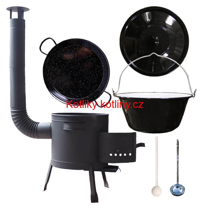 Smaltovaný kotlík 16 L + Paella smaltovaná pánev 42 cm + žáruvzdorná nízká kotlina 39 PLUS 600
