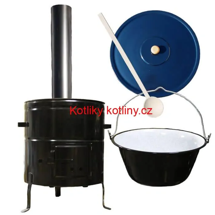 Smaltovaný kotlík 50 L (1,2 mm) + kovová kotlina 50 CLASSIC (KOV) + kouřovod Max Party