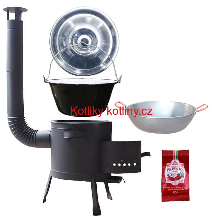 Smaltovaný kotlík 22 L + Pánev PAELLA (WOK) 45 cm + sladká paprika 50 g + nízká kotlina 42 PLUS 600