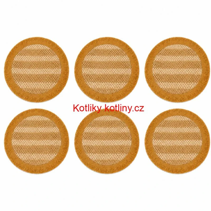 Kulaté přírodní podložky pod talíř se třásněmi 37 cm, 6 ks
