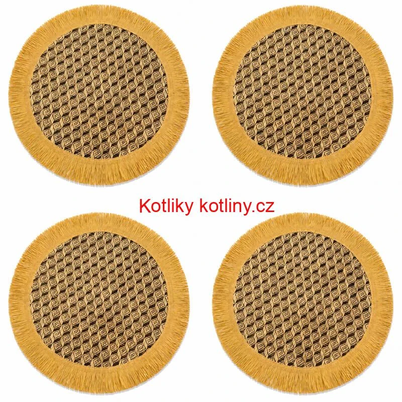 Přírodní podložky pod talíř se třásněmi 37 cm, 4 ks