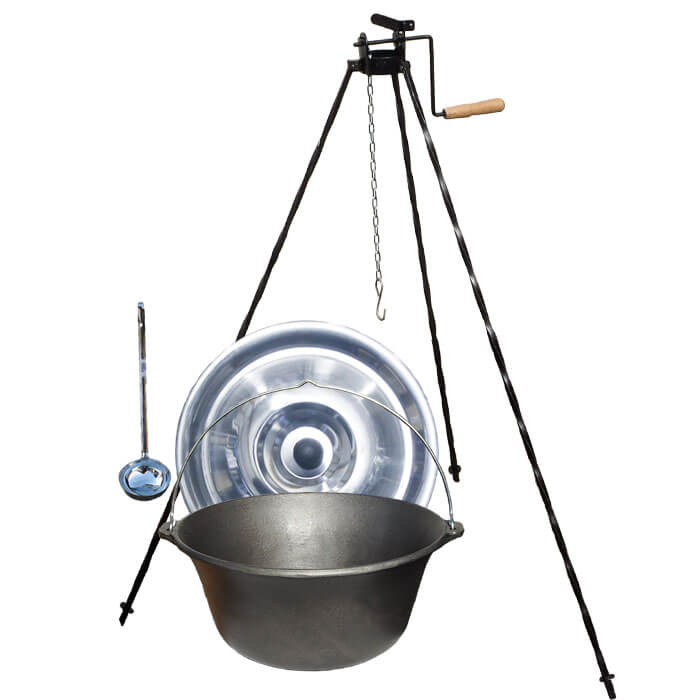 Litinový kotlík 10,8 L + stojan s kladkou VAR