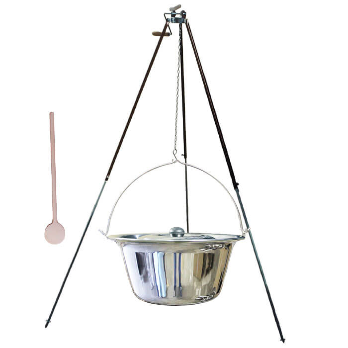 Nerezový kotlík 30 L (1,2 mm) + teleskopická trojnožka s pojistnou kladkou + poklice