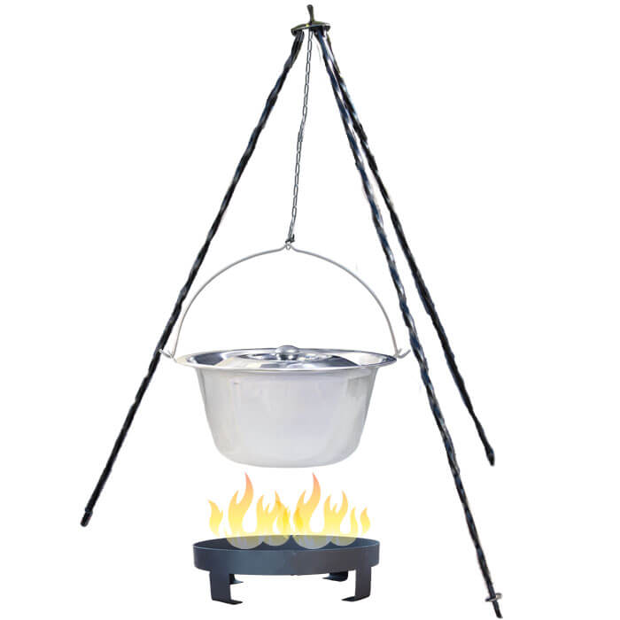 Nerezový kotlík 10 L (0,8 mm) + Ohnisko + stojan 1,2 m
