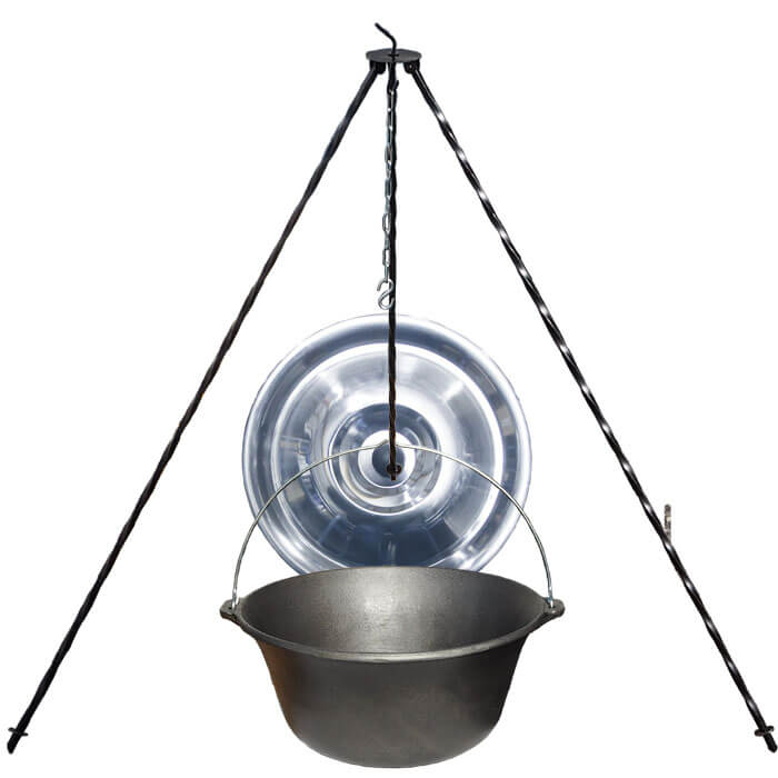 Litinový kotlík 7,2 L + poklice + trojnožka 1,2 m