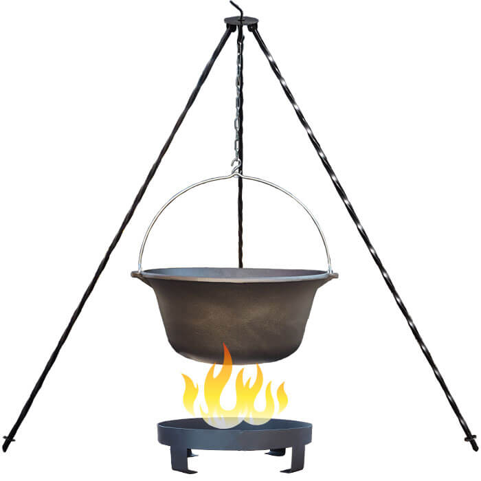 Litinový kotlík 7,2 L + trojnožka 1,2 m + ohniště 36 cm
