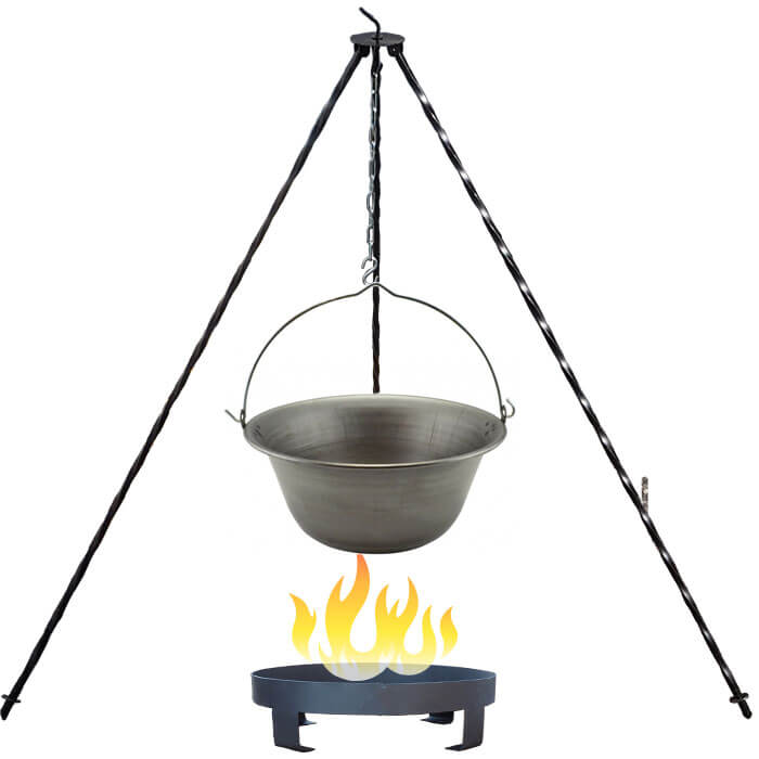 Železný kotlík 6 L (0,75 mm) + trojnožka 1 m + ohniště 36 cm