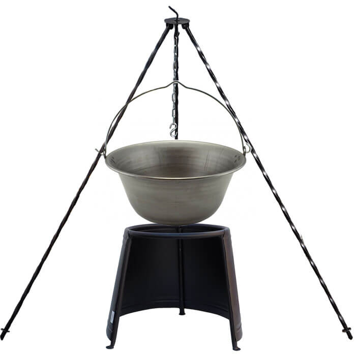 Železný kotlík 6 L (0,75 mm) + chránič plamene 32 cm + trojnožka 1,2 m