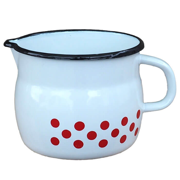 Smaltovaný hrnek s výlevkou 1,5 L baňatý - tečkovaný