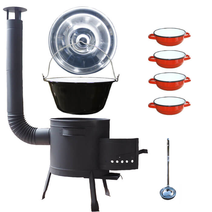 Smaltovaný kotlík 16 L + selské misky 4 ks + nízká žáruvzdorná kotlina 39 cm PLUS 600