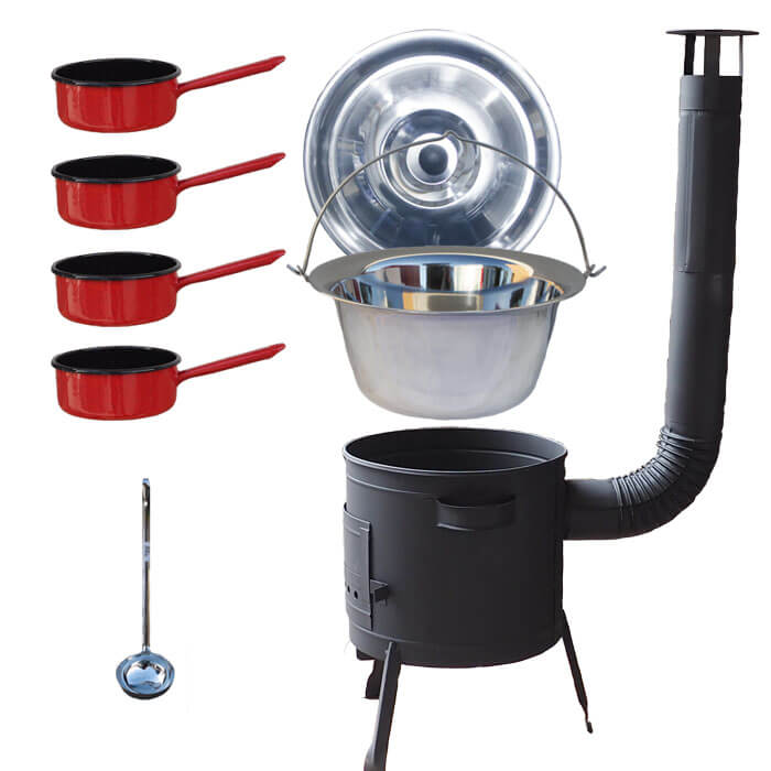 Nerezový kotlík 22 L (0,8 mm) INOX + smaltované rendlíky 4 ks + nízká žáruvzdorná kotlina 42 cm PLUS 600