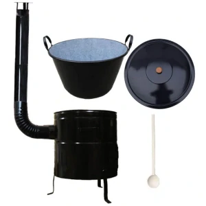 Zabijačkový smaltovaný kotel 80 L + kovová kotlina 58 cm + kouřovod