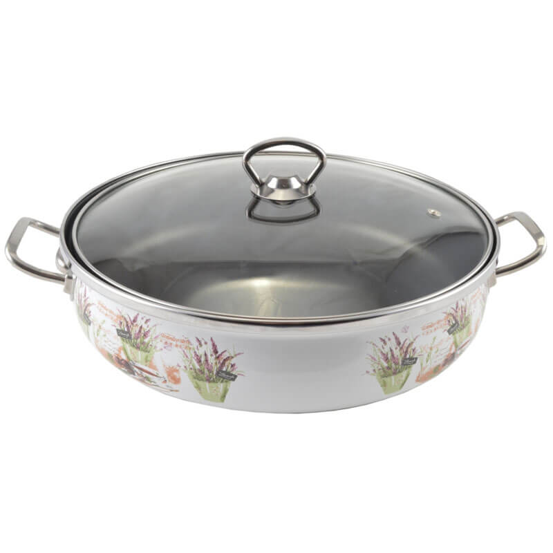 Smaltovaný rendlík s poklicí 30 cm LEVANDULE