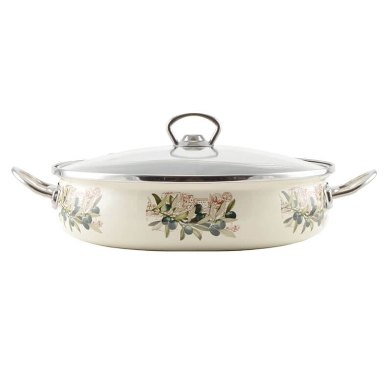 Smaltovaný rendlík s poklicí 30 cm OLIVA