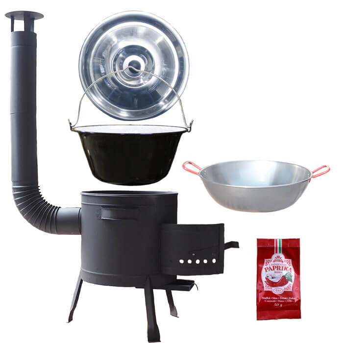 Smaltovaný kotlík 22 L + Pánev PAELLA (WOK) 45 cm + sladká paprika 50 g + nízká kotlina 42 PLUS 600