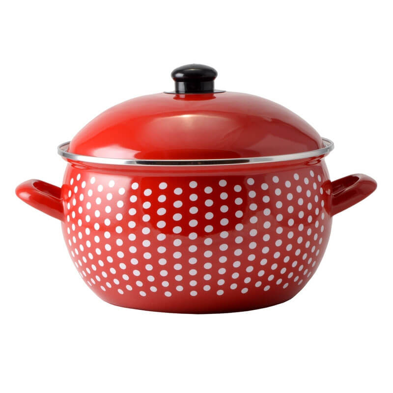 Smaltovaný hrnec 2 l červený 16 cm (tečkovaný)