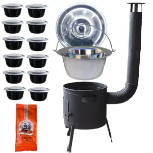 Nerezový kotlík 22 L (0,8 mm) INOX + silnostěnná (1,5 mm) žáruvzdorná kotlina BALKY STRONG 42 PLUS 600 + misky 12 ks + paprikové koření na guláš 100 g