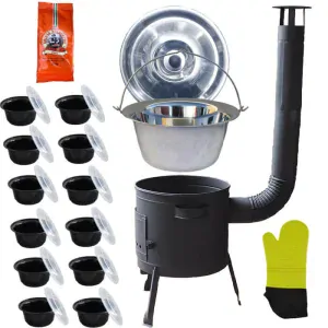 Nerezový kotlík 22 L (0,8 mm) + misky 12 ks + nízká žáruvzdorná kotlina (1,5 mm) 42 PLUS 600