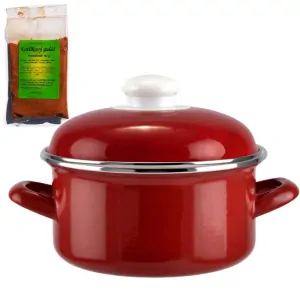 Smaltovaný kastrol s poklicí 1,5 L červený + pikantní směs koření 50 g Kotlíkový guláš