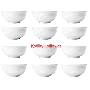 Sada 12 ks: Prémiové bílé misky s kamennou strukturou (750 ml)