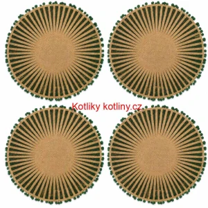 Kulaté jutové podložky pod talíř zelené s bambulkami 37 cm, 4 ks