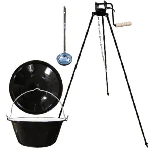 Smaltovaný kotlík 10 L + poklice + stojan s kladkou VAR