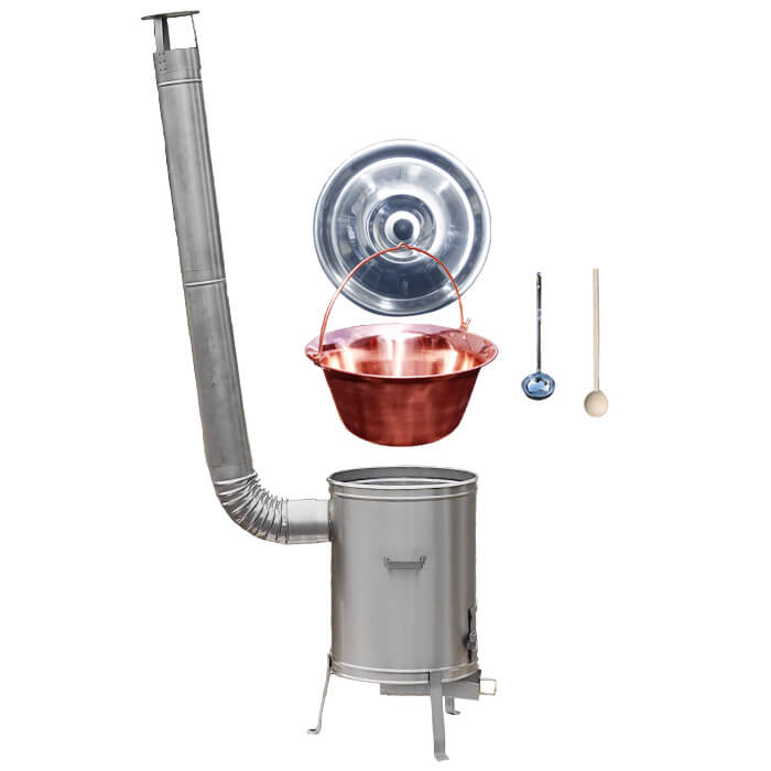 Měděný kotlík 30 L (1,2 mm) + nerezová kotlina 45 cm + vařečka a naběračka LUX