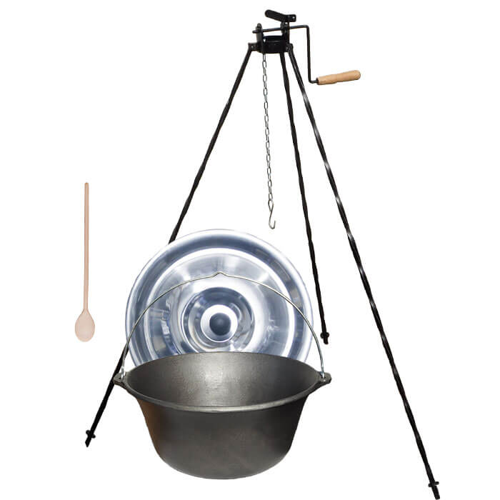 Litinový kotlík 22 L + stojan s kladkou VAR