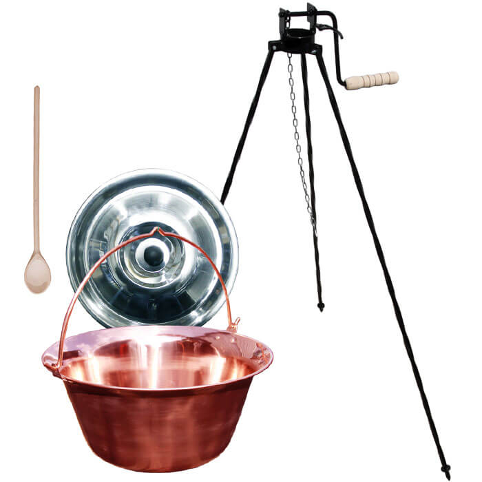 Měděný kotlík 10 L + stojan s kladkou VAR