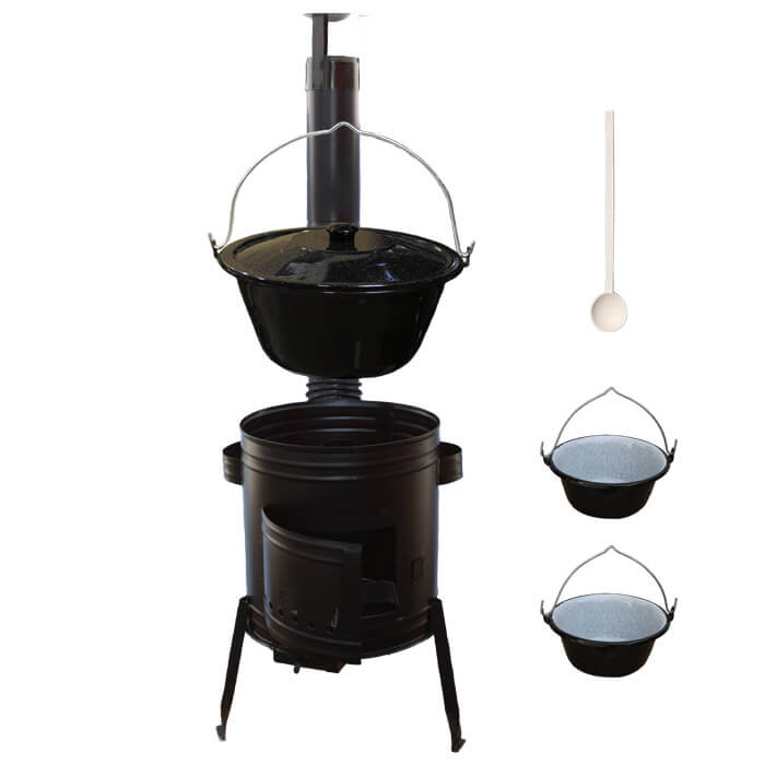 Smaltovaný kotlík 20 L (1,2 mm) + kovová kotlina 42 CLASSIC (KOV) + 2 smaltované servírovací kotlíky 0,8 L