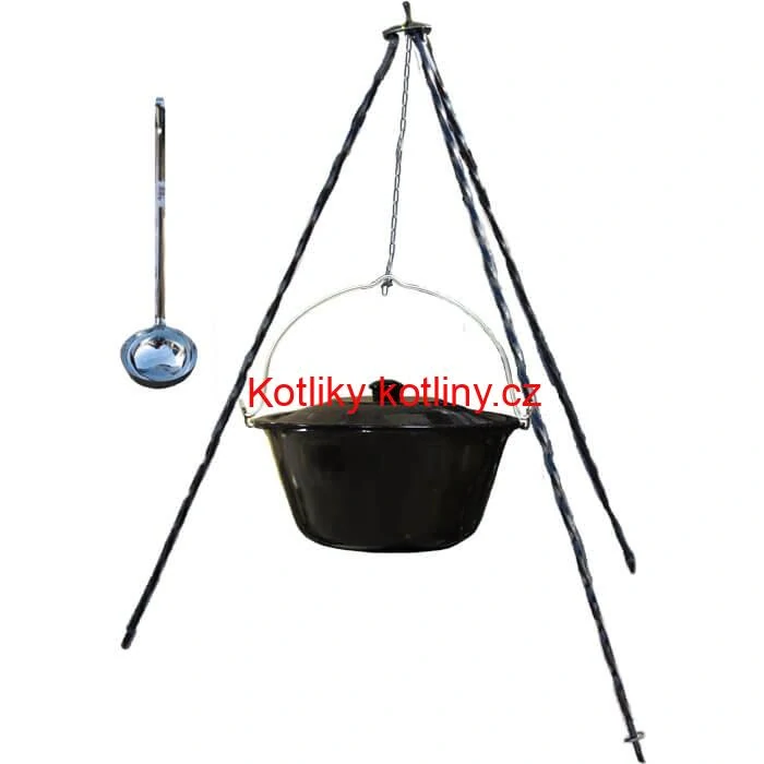 Smaltovaný kotlík 8 L poklice + trojnožka 1,20 m