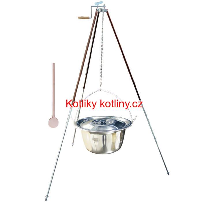 Nerezový kotlík 30 L (1,2 mm) + teleskopická trojnožka s pojistnou kladkou + poklice