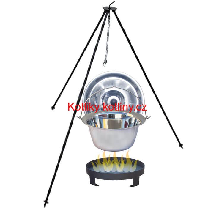 Nerezový kotlík 14 L (0,8 mm) + Ohnisko + stojan 1,2 m