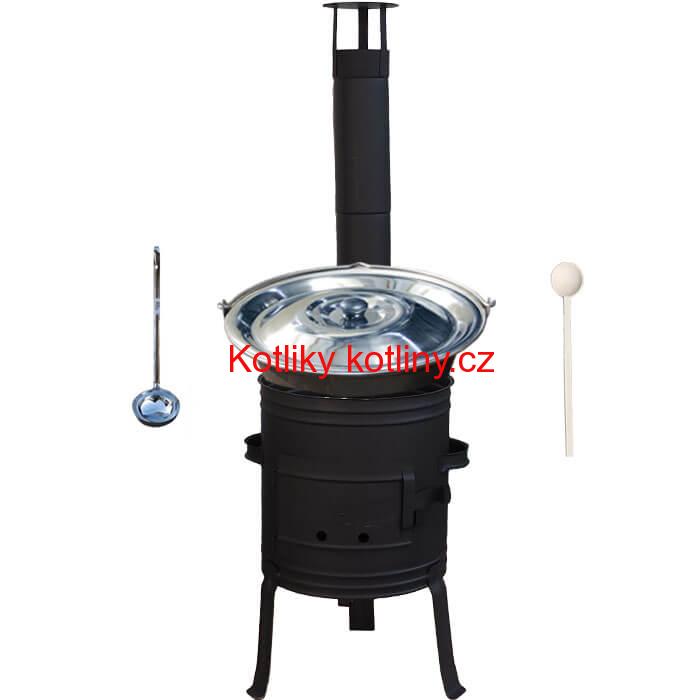 Nerezový kotlík 10 L (1,5 mm) + nízká žáruvzdorná kotlina 33 cm PLUS 700 + vařečka a naběračka