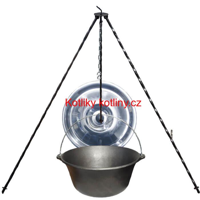 Litinový kotlík 10,8 L + poklice  + trojnožka 1,2 m