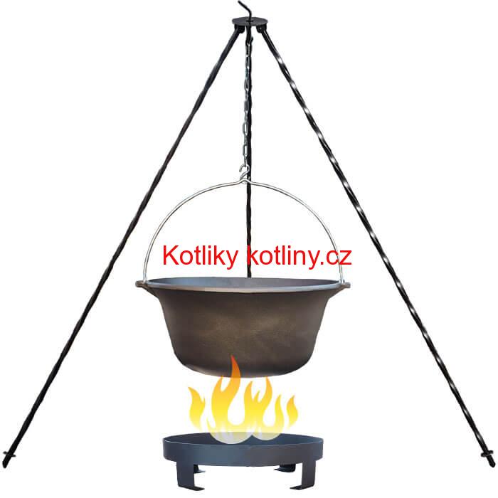 Litinový kotlík 10,8 L + trojnožka 1,2 m + ohniště 36 cm