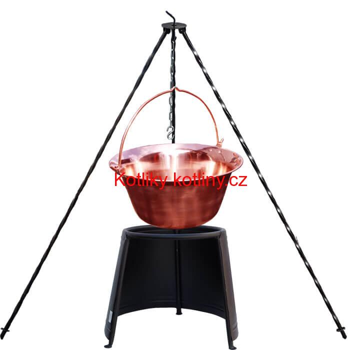 Měděný kotlík 10 L (1,2 mm) + chránič plamene 37 cm + trojnožka 1,2 m