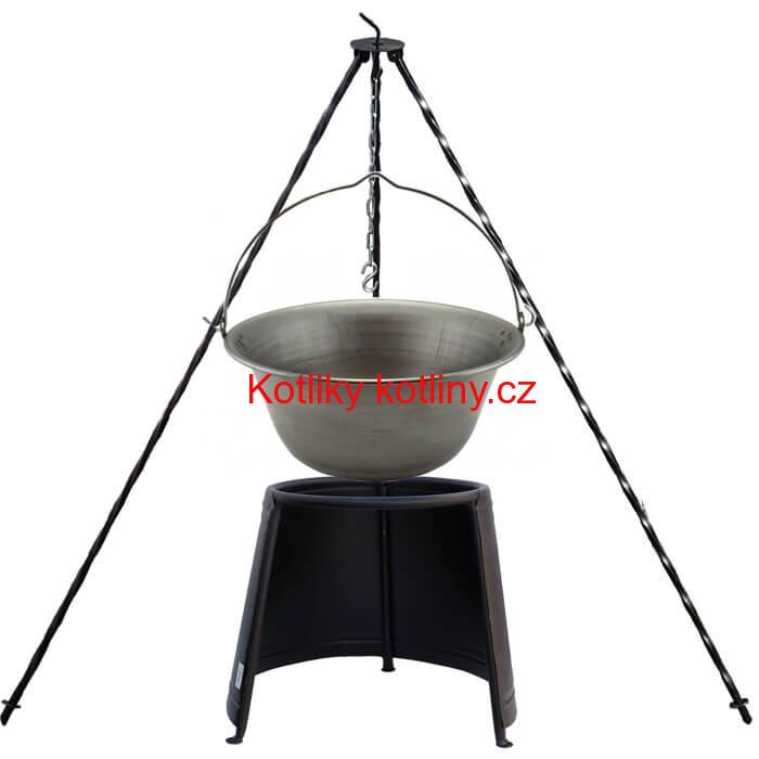 Železný kotlík 20 L (0,75 mm) + chránič plamene 43 cm + trojnožka 1,2 m