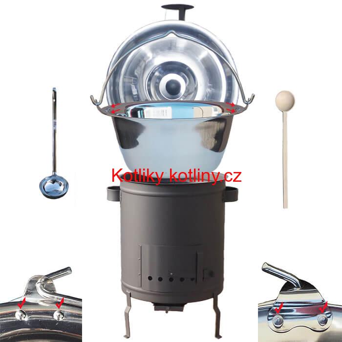 Nerezový kotlík 15 L (0,8 mm) zesílený s nýty + silnostěnná (1,5 mm) žáruvzdorná kotlina 36 PLUS 600