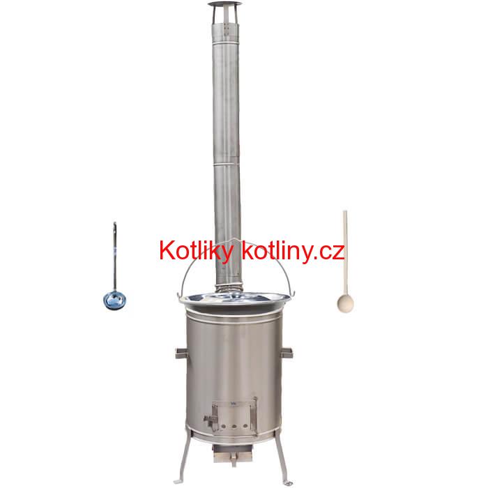 Nerezový kotlík 30 L (1,5 mm) + nerezová kotlina 45 cm LUX + vařečka a naběračka