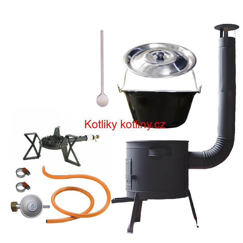 Smaltovaný kotlík (1,2 mm) 25 L + litinový hořák 5,5 kW + nízká kotlina 42 PLUS 600 + nerezová poklice INOX
