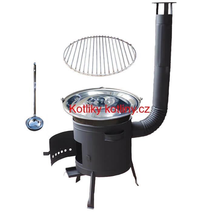 Nerezový kotlík 20 L (1,5 mm) + Nerezový rošt 45 cm + nízká žáruvzdorná kotlina 42 cm PLUS 600