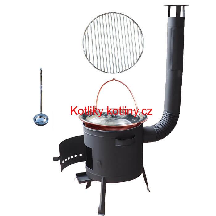 Měděný kotlík 20 L (1,2 mm) + Nerezový rošt 45 cm + nízká žáruvzdorná kotlina 42 cm PLUS 600