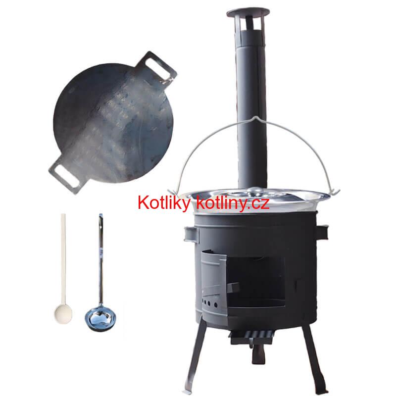 Nerezový kotlík 15 L (1,2 mm) + železná pánev 38 cm UNI + kotlina 36 cm PLUS 600
